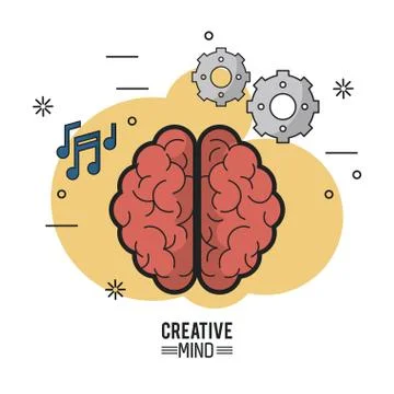 Colorful poster of creative mind with the brain top view of its two hemispheres Stock Illustration