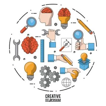 Colorful poster creative process with set of icons in shape of circle Stock Illustration