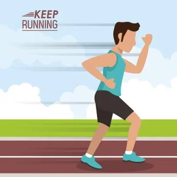 Colorful poster keep running with man athlete jogging in track Stock Illustration