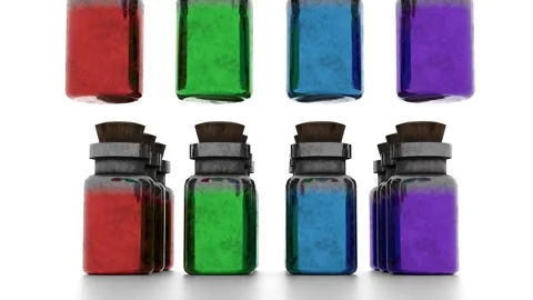 Colorful potion bottles fall Stock Footage 304754450