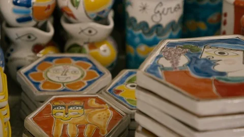 Colorful pottery objects Stock Footage 87131743