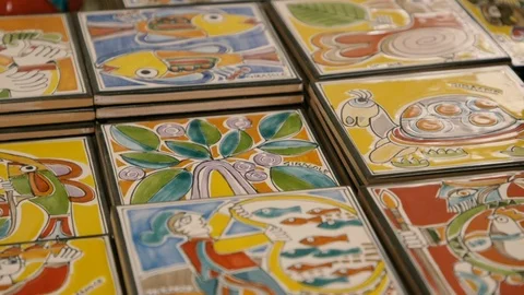 Colorful pottery objects Stock Footage 87131827