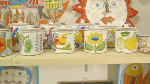 Colorful pottery objects Stock Footage 87131876