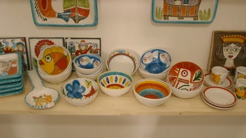 Colorful pottery objects Stock Footage 87131878