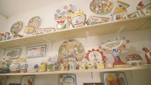 Colorful pottery objects Stock Footage 87131943