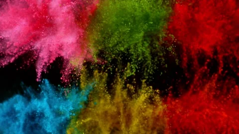 Colorful powder exploding on black background in super slow motion. Stock Footage 142607266