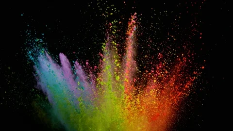 Colorful powder exploding on black background in super slow motion. Stock Footage 159471372