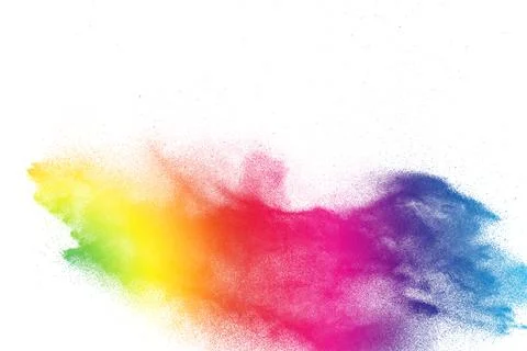 Colorful powder explosion on white background. Abstract pastel color dust p.. Illustrazione stock
