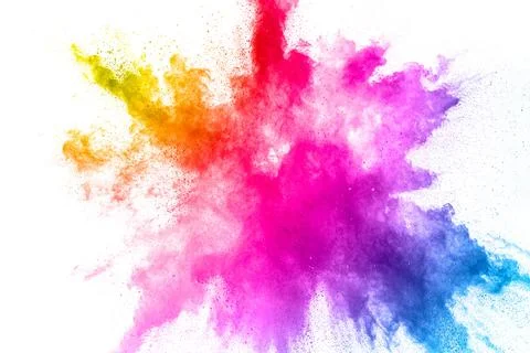 Colorful powder explosion on white background. Abstract pastel color dust p.. Stock Illustration