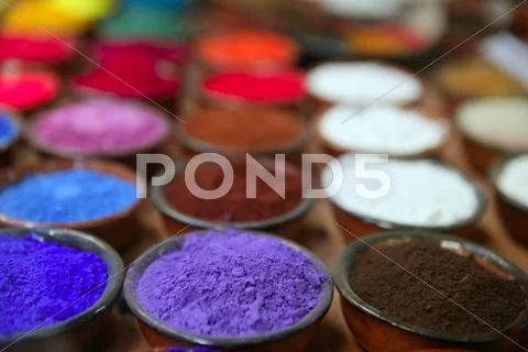 Colorful powder pigments in rows Stock Photos
