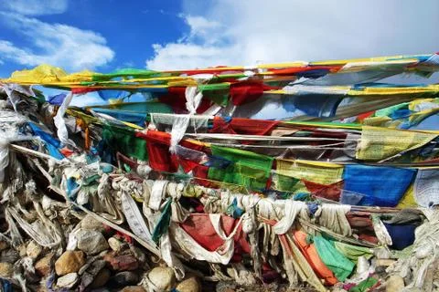 Colorful prayer flags Stock Photos