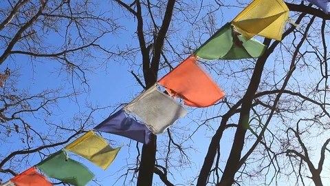 Colorful prayers flags blowing in the wind Stock Footage 73883366