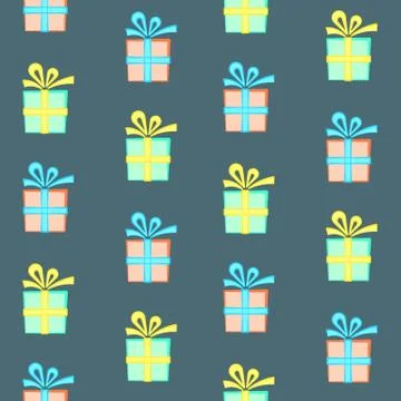 Colorful present box with bow seamless pattern Stock Illustration