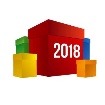 Colorful present boxes with numbers 2018. 스톡 일러스트