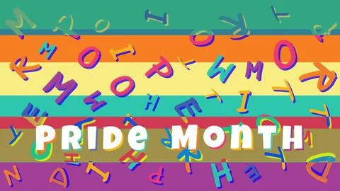 Colorful Pride Month Typography Vector on Rainbow Stripe Background Stock Illustration