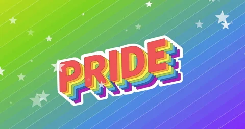 Colorful 'PRIDE' text pops against a rainbow gradient background Stock Footage 310978829