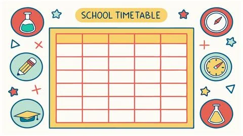 Colorful Printable School Timetable Template for Students featuring a Blank Grid Stock Illustration