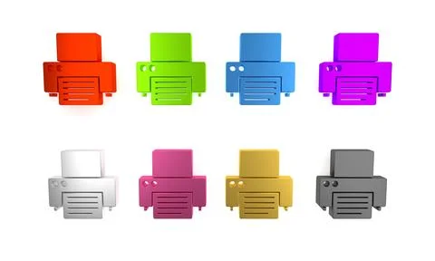 Colorful Printer icon isolated on white background. Minimalism concept. 3D .. Stock Illustration