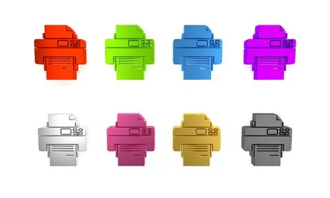 Colorful Printer icon isolated on white background. Minimalism concept. 3D .. Stock Illustration