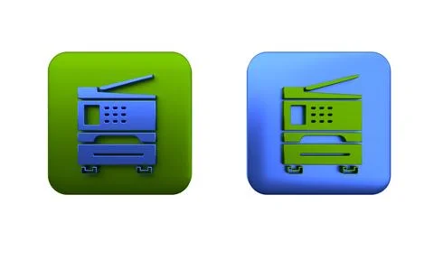 Colorful Printer icon isolated on white background. Square button. 3D rende.. Stock Illustration
