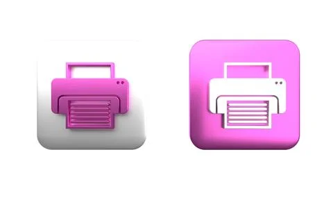 Colorful Printer icon isolated on white background. Square button. 3D rende.. 库存插图