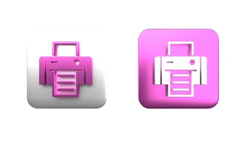 Colorful Printer icon isolated on white background. Square button. 3D rende.. Stock Photos