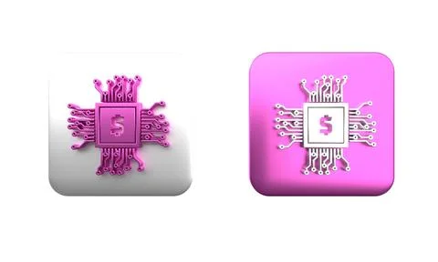 Colorful Processor chip with dollar icon isolated on white background. CPU,.. Stock Illustration
