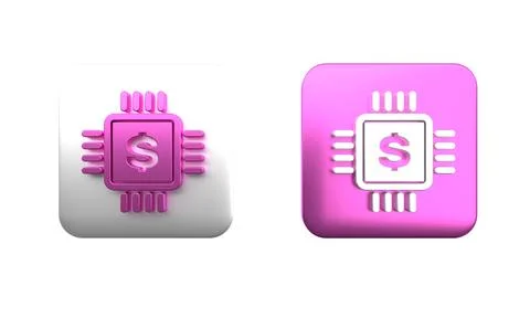 Colorful Processor chip with dollar icon isolated on white background. CPU .. Stock Illustration