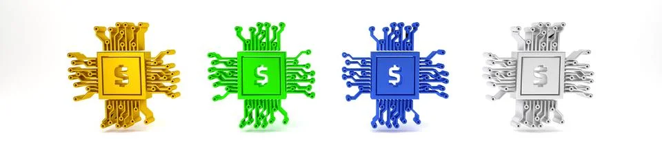 Colorful Processor chip with dollar icon isolated on white background. CPU,.. 库存照片