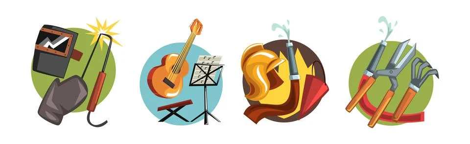 Colorful Profession Icon with Different Tool Vector Set Stock Illustration