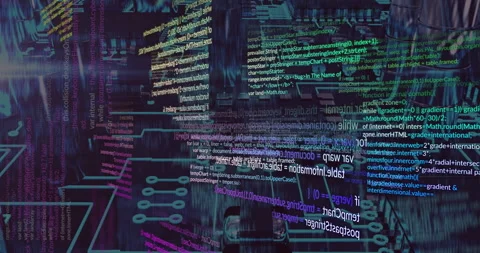 Colorful programming code and digital data processing animation over dark Stock Footage 304862768