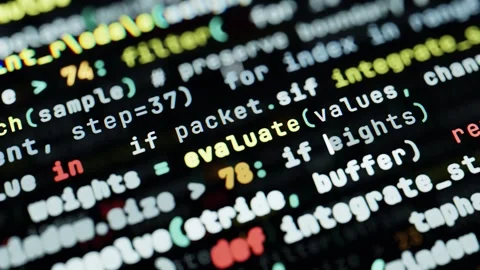 Colorful programming code closeup background in a seamless loop Stock Footage 347812445