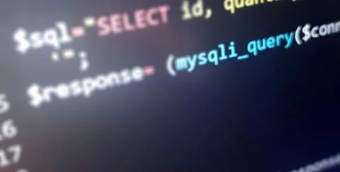 Colorful programming php and html code on a monitor. PHP language code closeu 스톡 사진