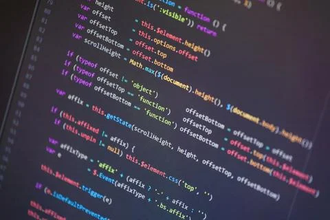 Colorful programming php and html code on a monitor. Foto stock