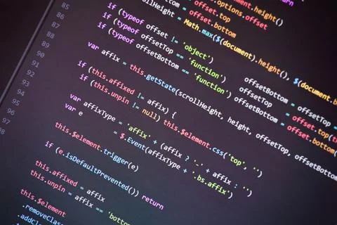Colorful programming php and html code on a monitor. Foto stock