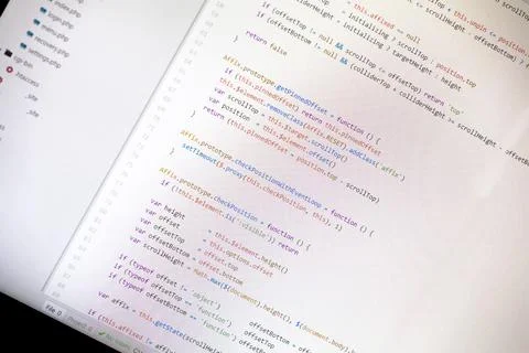 Colorful programming php and html code on a monitor. Stock-Fotos