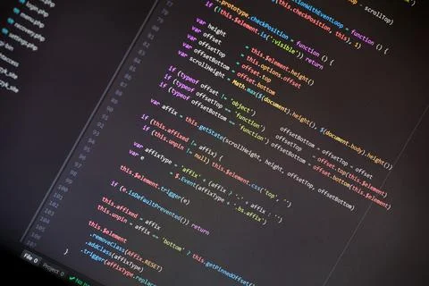 Colorful programming php and html code on a monitor. Stock Photos