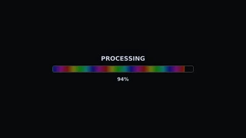 Colorful progressbar animation shows processing status at one hundred percent Stock Footage 325753031
