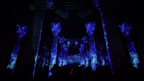 Colorful projection mapping show on columns in Theodosius Cistern - Istanbul Video stock 339777800