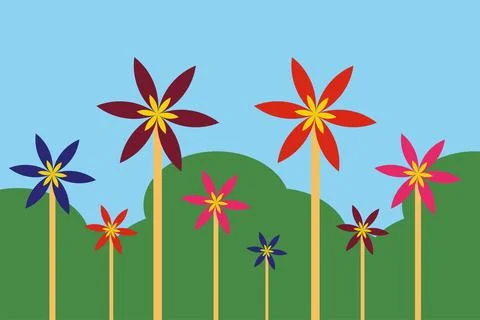 Colorful propellers in the park Stock Illustration
