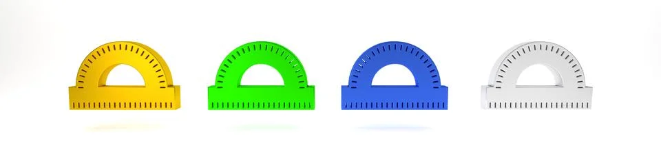 Colorful Protractor grid for measuring degrees icon isolated on white backg.. Stock Photos
