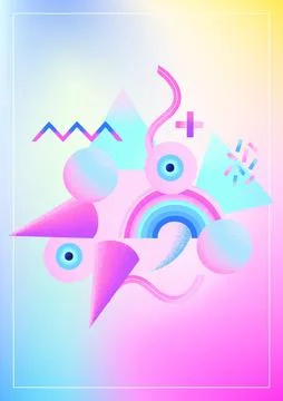 Colorful psychedelic abstract poster with different shapes and gradient backg Stock-Illustration