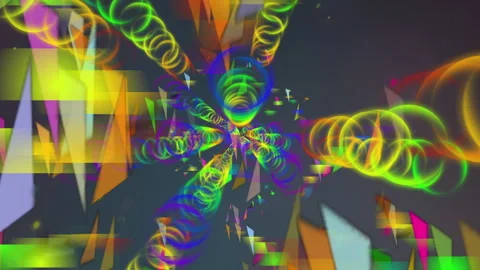 Colorful Psychedelic Abstract Vortex With Neon Spirals and Geometric Glitch BG 库存影片 330062871