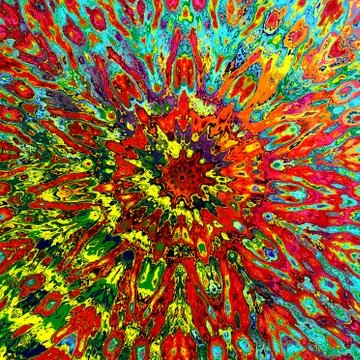 Colorful, psychedelic and ornamental backdrop. Old style graphics. Idea. Stock Illustration