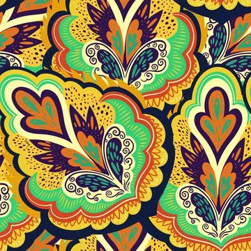 Colorful psychedelic ornamental pattern with abstract lace plant elements. Stockillustratie