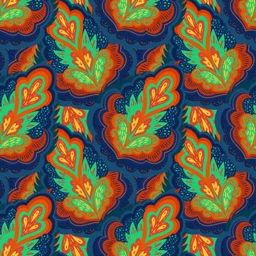 Colorful psychedelic ornamental pattern with abstract lace plant elements. Stock Illustration