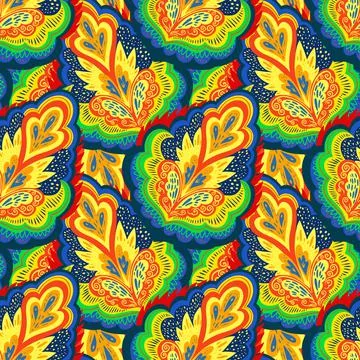 Colorful psychedelic ornamental pattern with abstract lace plant elements. Stockillustratie