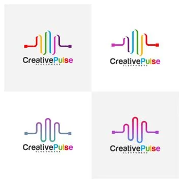 Colorful Pulse logo Concepts Vector. Pulse People Logo Design Template Vector Illustrazione stock