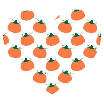 Colorful Pumpkins Heart Shape Background in Trendy Orange Autumn Holidays Stock Illustration