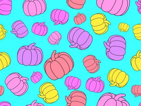 Colorful pumpkins seamless pattern. Thanksgiving holiday background. Abstract Stock Illustration